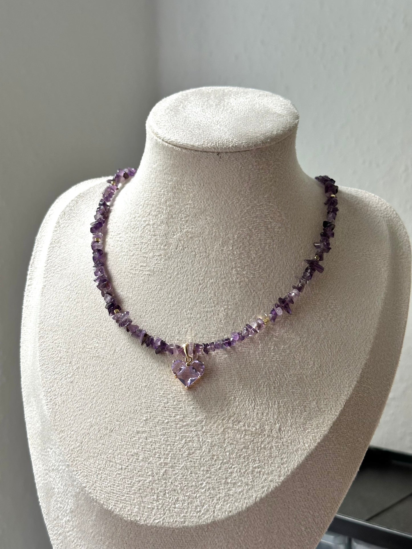 “Amethyst Heart” Necklace with an 18K Gold Plated Zircon Pendant