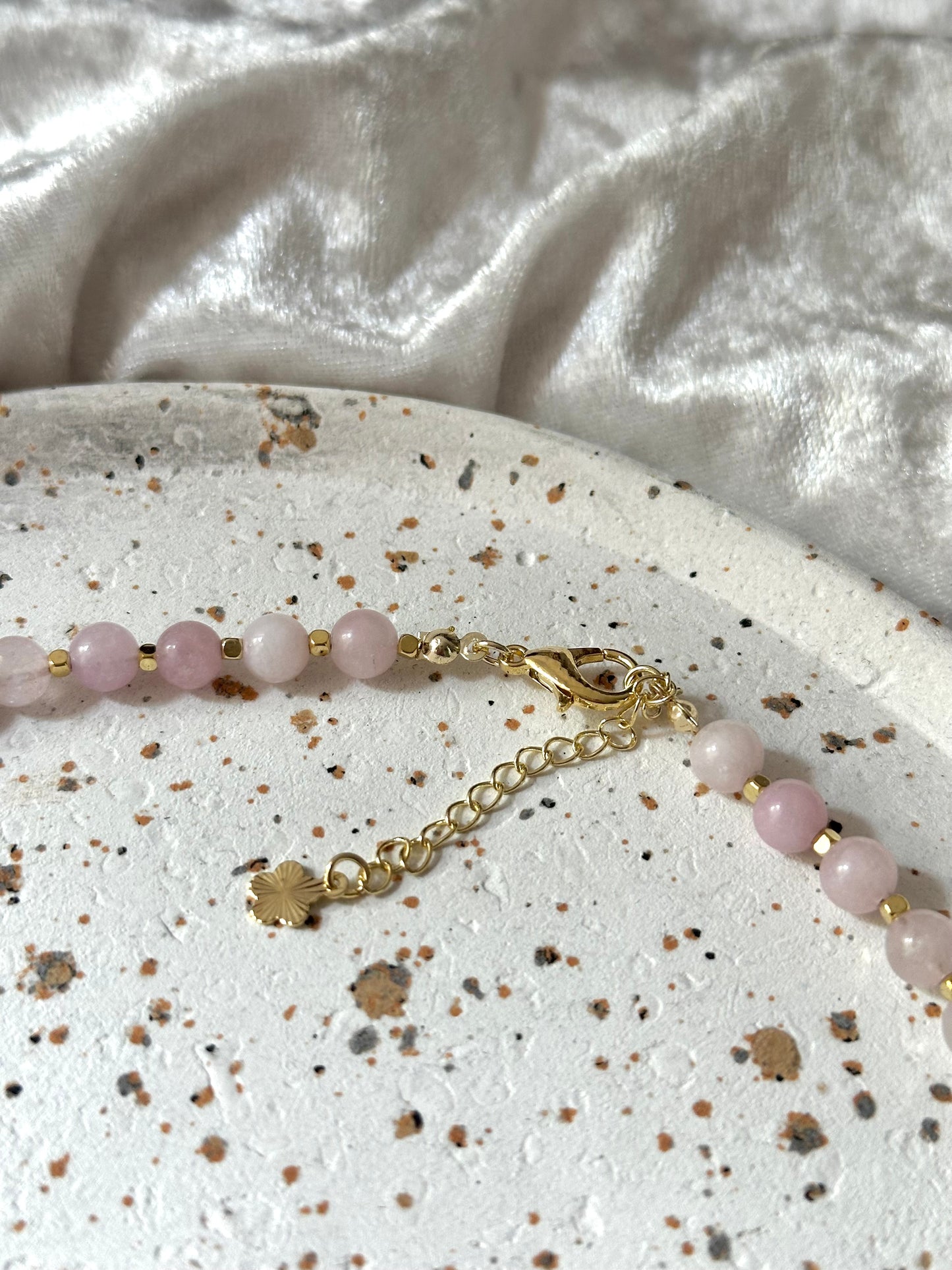 “Blush Aura” Rose Quartz Necklace with an 18K Gold Plated Zircon Heart Pendant