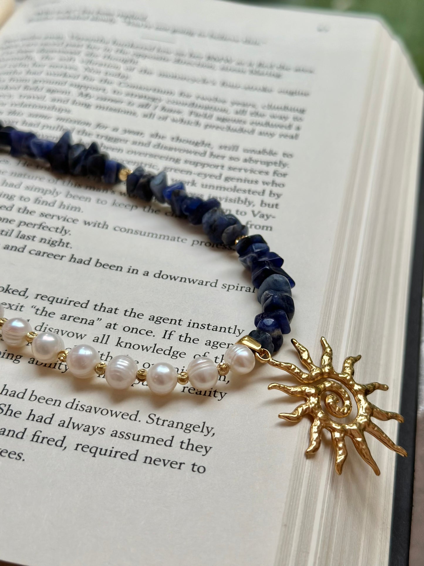 “Eternal Duality” Freshwater Pearls & Sodalite Necklace