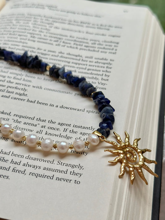 “Eternal Duality” Freshwater Pearls & Sodalite Necklace