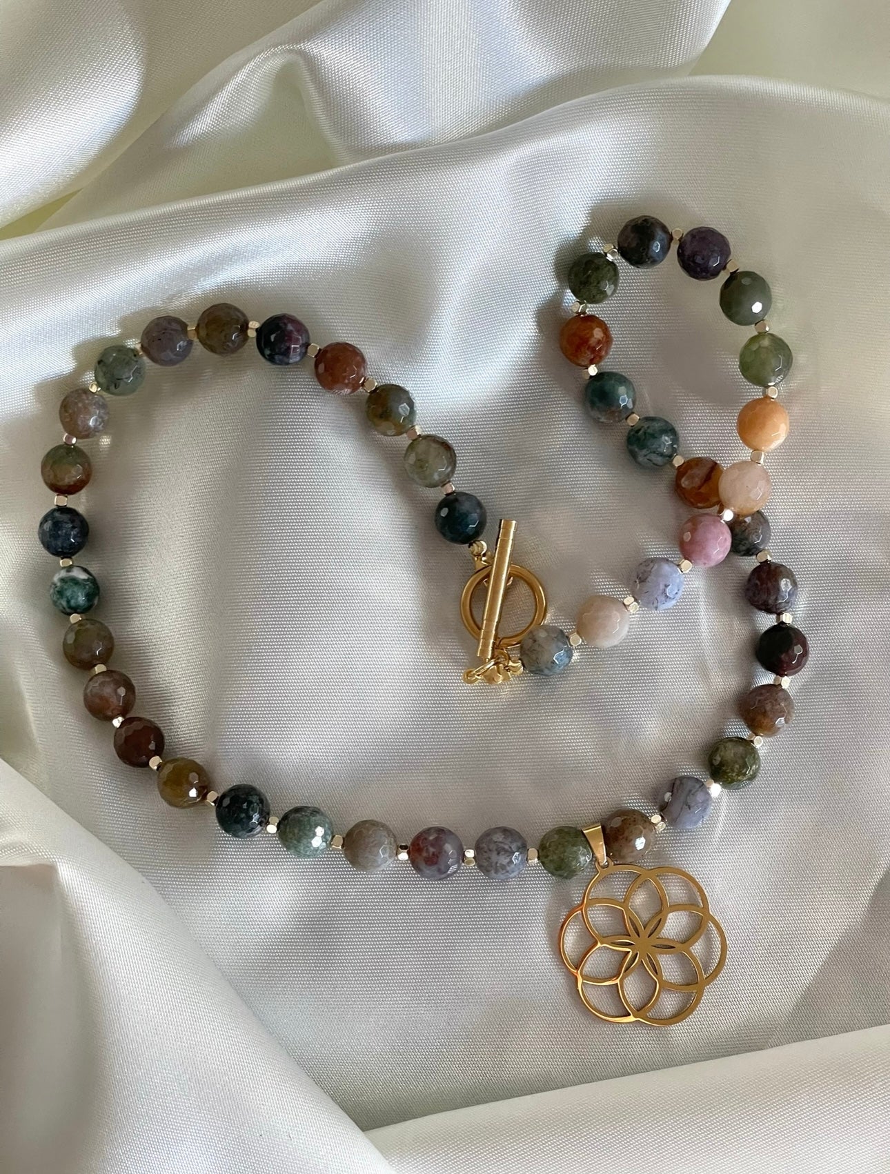 "Seed of Life" Indian Agate Necklace