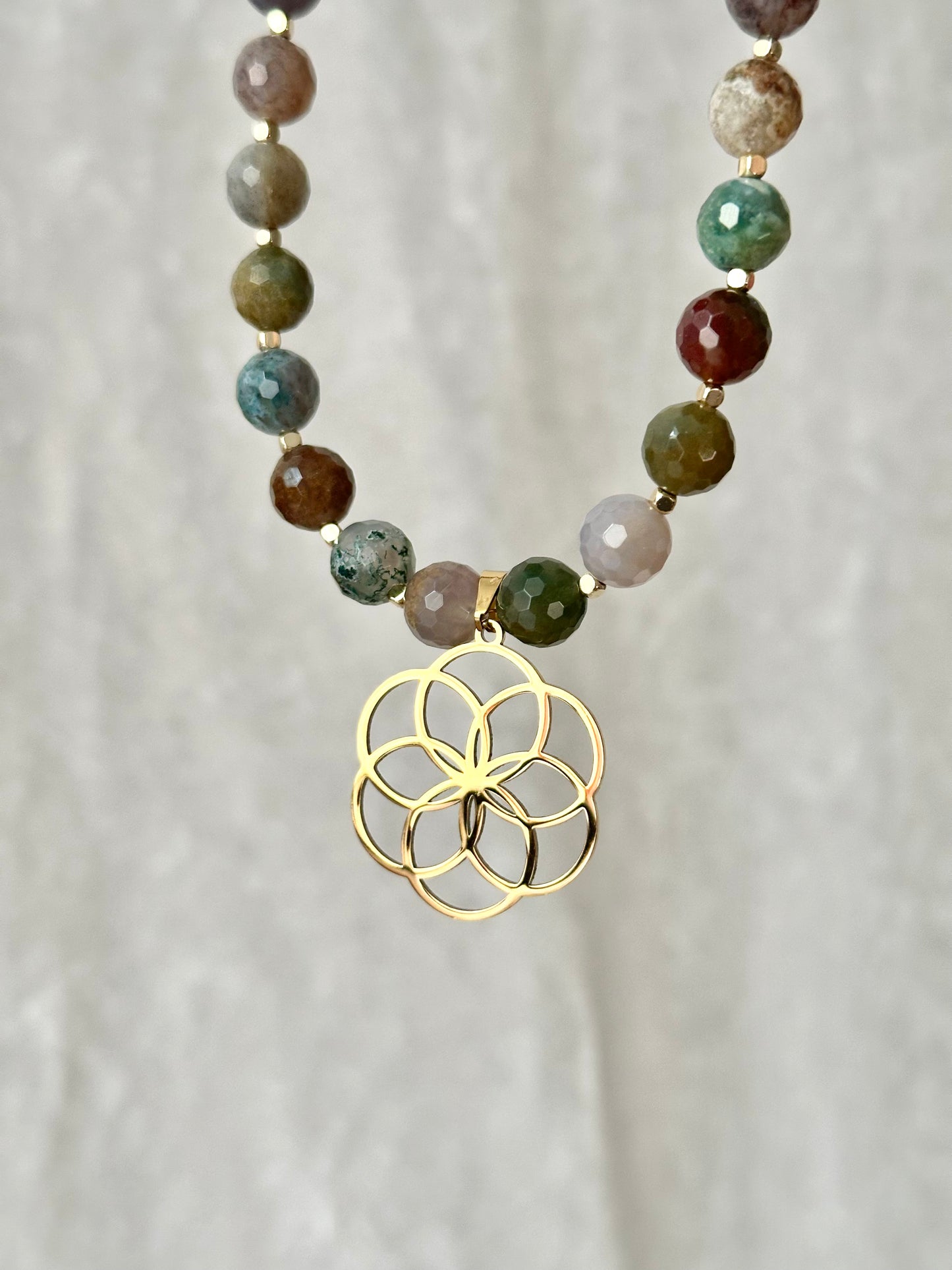 "Seed of Life" Indian Agate Necklace